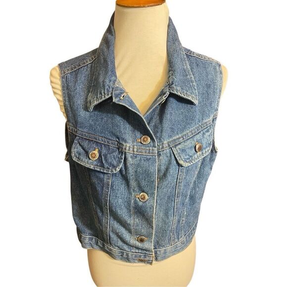 Vintage 80’s Faded Glory Women’s Denim Button Down 100% Cotton Vest Size Large-R - Picture 2 of 13
